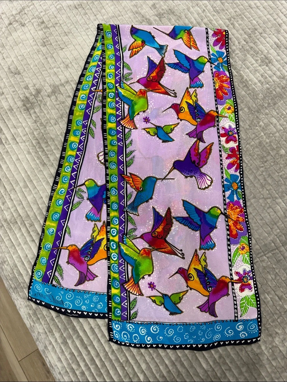 Laurel Burch Purple Multicolor Hummingbird Scarf